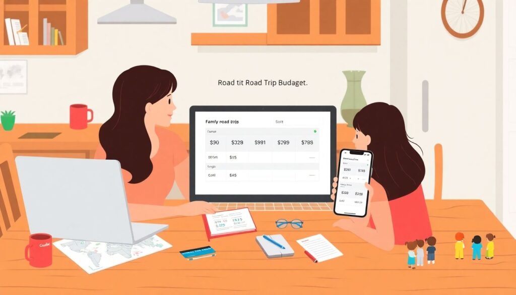 Budgeting for a Family Road Trip Across the Country - иллюстрация